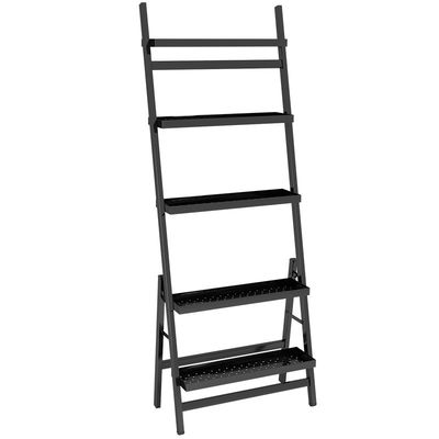 Estante de acero del estante de la maceta negra de las gradas de la sala de estar cinco
