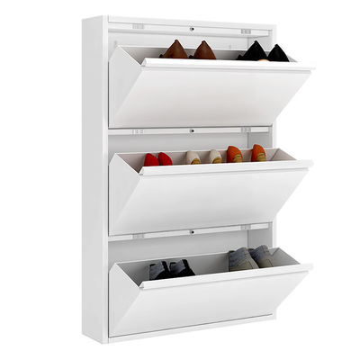 Gabinete de almacenamiento blanco del metal del diseño moderno 3 capas del zapato del gabinete de acero del estante
