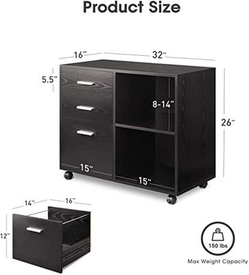Impresora lateral móvil Stand Filing Cabinet del metal de 3 cajones con los estantes del almacenamiento abierto