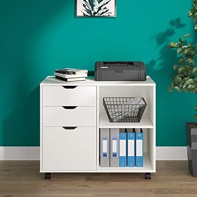 Impresora lateral móvil Stand Filing Cabinet del metal de 3 cajones con los estantes del almacenamiento abierto