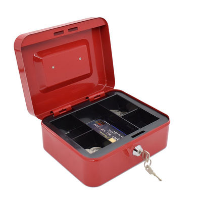 Caja roja del efectivo de metal del dinero de la caja segura grande de la seguridad con llave de cerradura y la bandeja del dinero