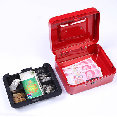 Caja roja del efectivo de metal del dinero de la caja segura grande de la seguridad con llave de cerradura y la bandeja del dinero